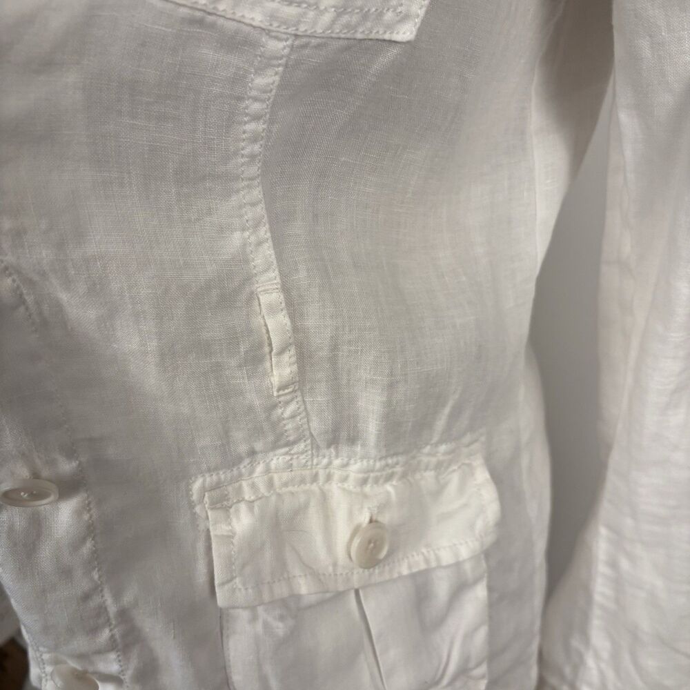 Ann Taylor Loft Womens S White Utility 100% Linen Button Front Jacket Top - Picture 5 of 8
